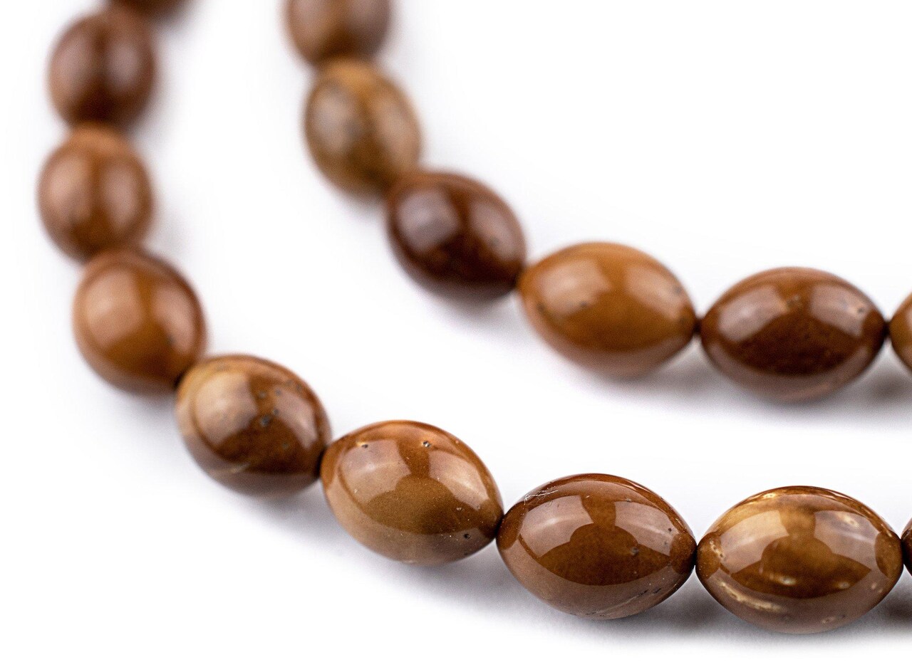 The Bead Chest Brown Oval Wooden Arabian Prayer Beads 7x10mm Middle East 36 Inch Strand